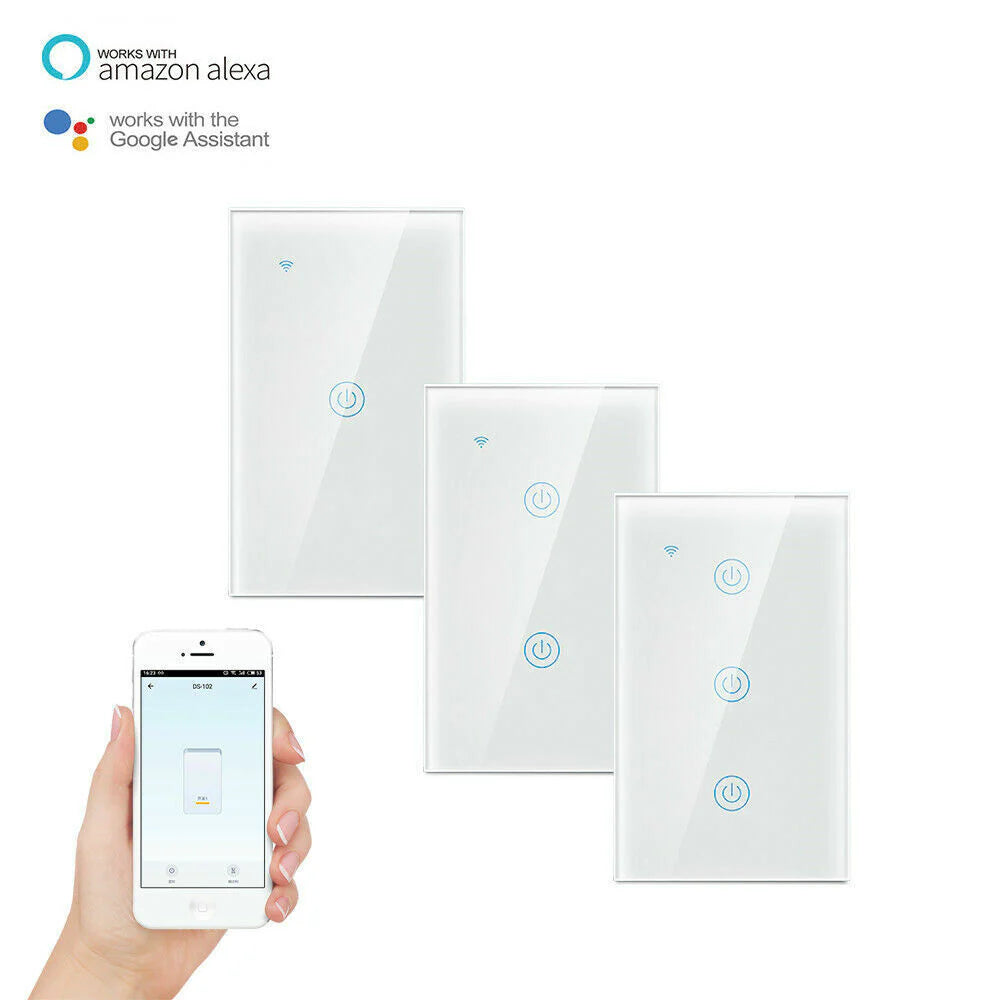 1/2/3/4 Gang Wifi Smart Wall Touch Light Switch Glass Panel for Alexa/Google APP