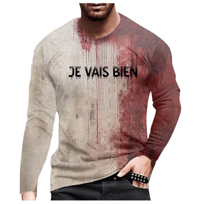 Probleme Resolu Bloody Fonts T-Shirt Short Sleeve round Neck Distressed T Shirt Male 2024 Halloween Print Tops Holiday Party Top