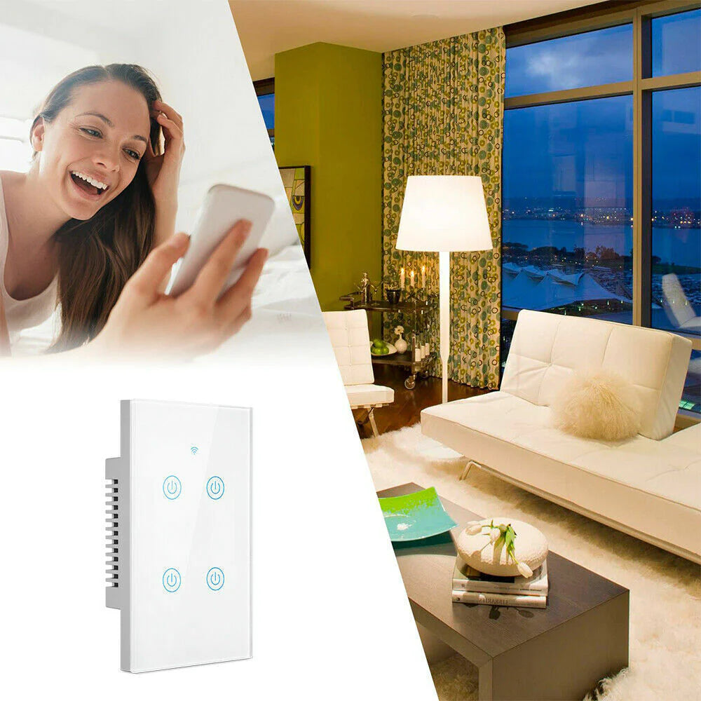 1/2/3/4 Gang Wifi Smart Wall Touch Light Switch Glass Panel for Alexa/Google APP