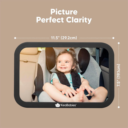 Large Shatterproof Baby Car Mirror - Safety Baby Car Seat Mirror - Baby Car Mirror for Back Seat Rear Facing Infant - Carseat Mirrors - Fully Assembled Baby Mirror for Car (Matte Black)