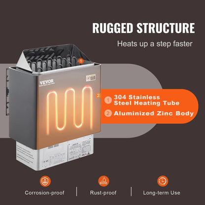 VEVOR Sauna Heater, 9KW 220V Electric Sauna Stove, Steam Bath Sauna Heater with External Digital Controller, 3H Timer and Adjustable Temp for Max. 317-459 Cubic Feet, Home Hotel Spa Shower Use, FCC Certification