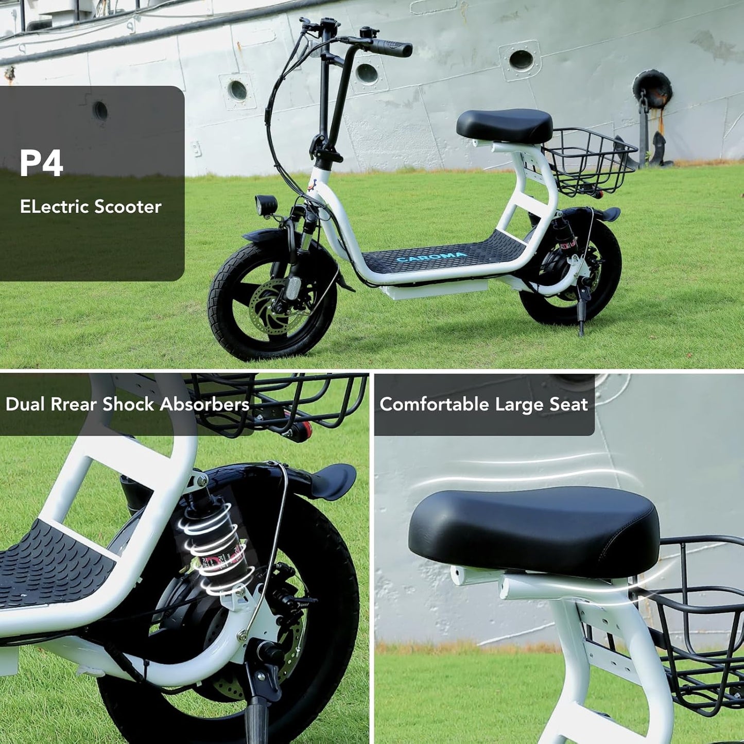 Peak 1200W Electric Scooter with Seat, 14" Fat Tire Electric Scooter Adults, 500Wh Battery up to 30 Miles&20Mph, Foldable Adult Electric Scooter for Commuting with Basket&Shock Absorbing