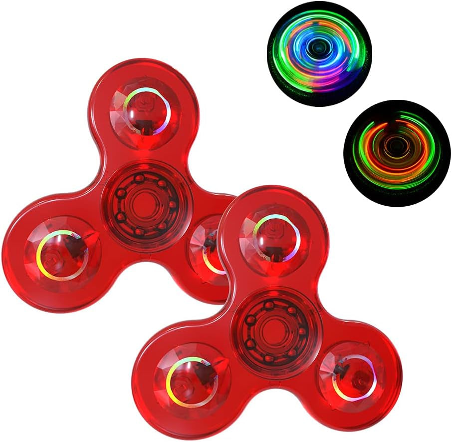 2PACK Fidget Sensory Toy,Crystal Rainbow Pattern Light up Finger Spinning Toy for ADHD and Autism,Relax Therapy Stress (Red)