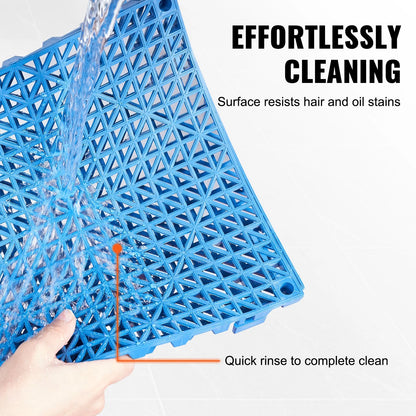 VEVOR Interlocking Tile 50PCS Blue, Drainage Tiles 12 X 12 Splicing, Soft PVC Interlocking Drainage Floor Tiles, Non-Slip Drainage Holes for Restroom, Bathroom, Kitchen, Pool, Wet Areas